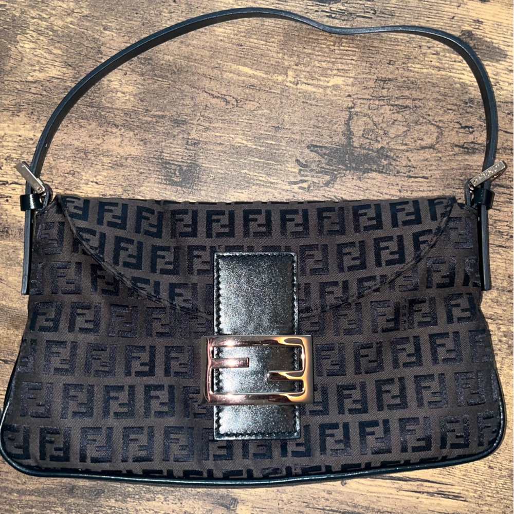 Authentic Fendi zucchini baguette in black